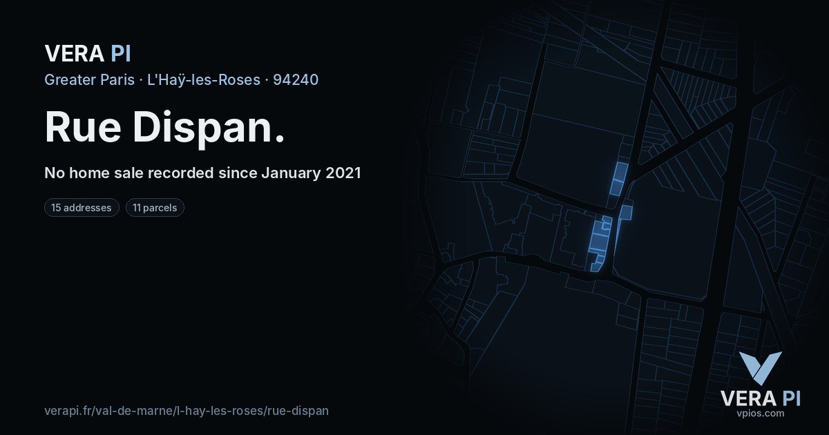 Rue Dispan, L'Haÿ-les-Roses at night – every parcel coloured by the prices around it, the street's own parcels lit