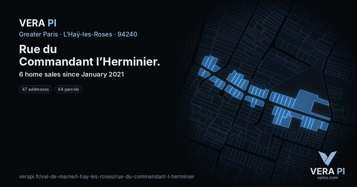 Rue du Commandant l’Herminier, L'Haÿ-les-Roses at night – every parcel coloured by the prices around it, the street's own parcels lit
