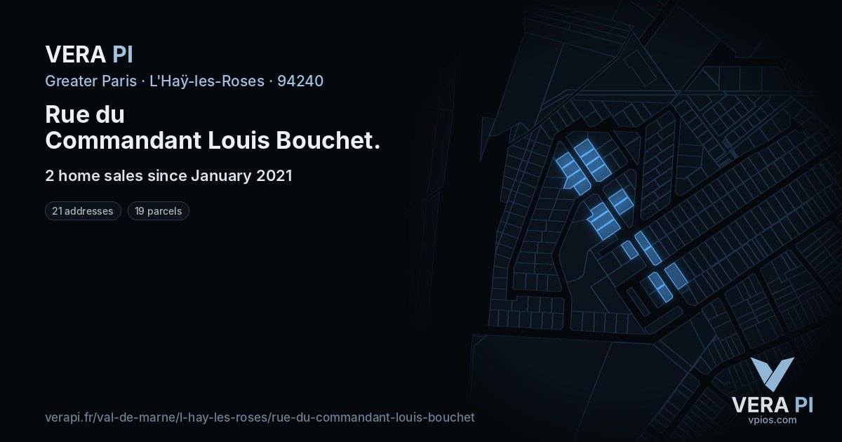 Rue du Commandant Louis Bouchet, L'Haÿ-les-Roses at night – every parcel coloured by the prices around it, the street's own parcels lit