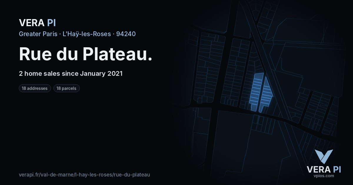 Rue du Plateau, L'Haÿ-les-Roses at night – every parcel coloured by the prices around it, the street's own parcels lit