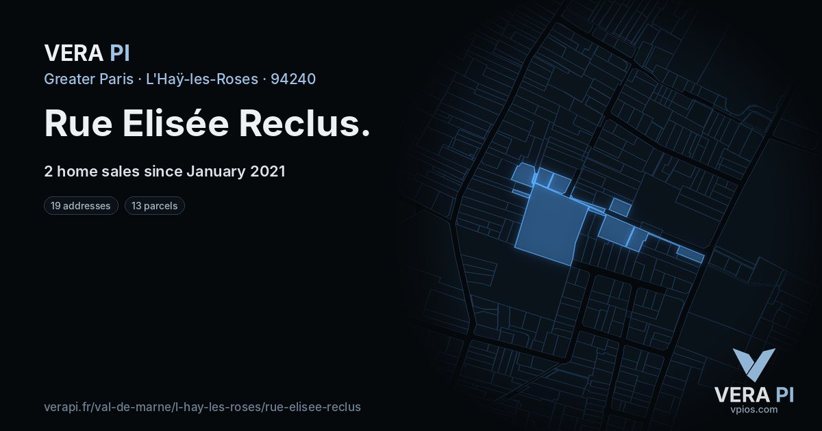 Rue Elisée Reclus, L'Haÿ-les-Roses at night – every parcel coloured by the prices around it, the street's own parcels lit