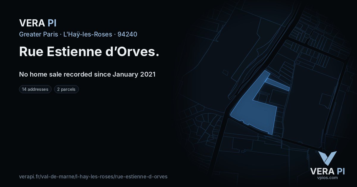 Rue Estienne d’Orves, L'Haÿ-les-Roses at night – every parcel coloured by the prices around it, the street's own parcels lit