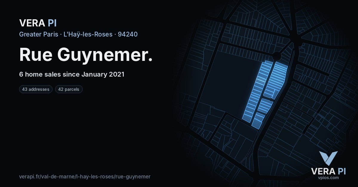 Rue Guynemer, L'Haÿ-les-Roses at night – every parcel coloured by the prices around it, the street's own parcels lit