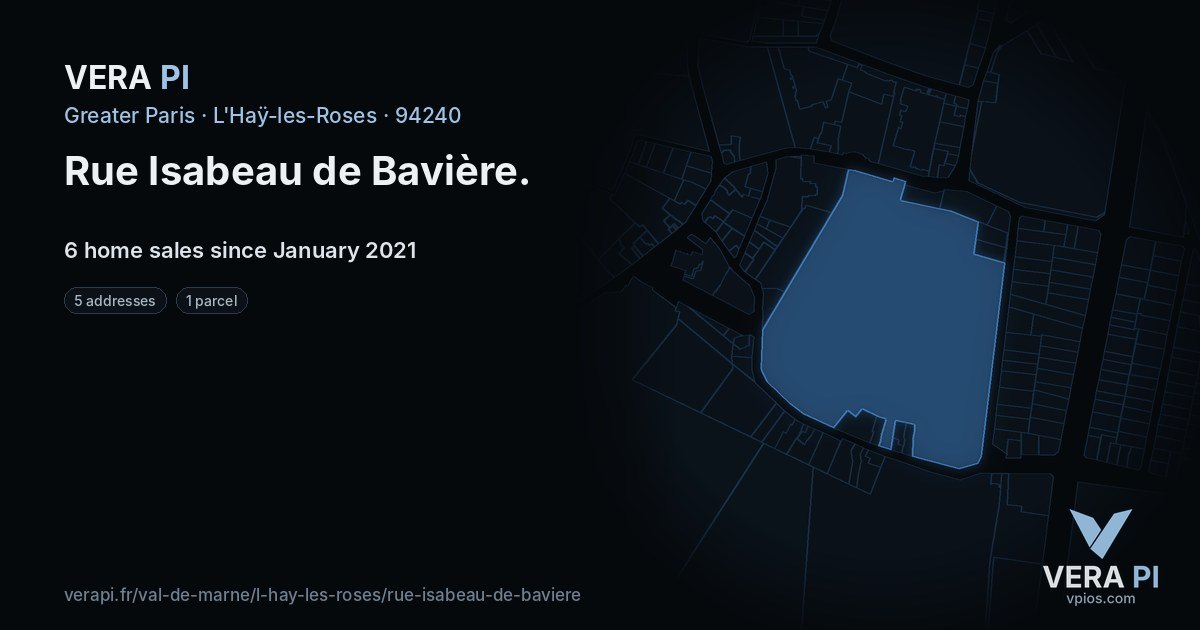 Rue Isabeau de Bavière, L'Haÿ-les-Roses at night – every parcel coloured by the prices around it, the street's own parcels lit