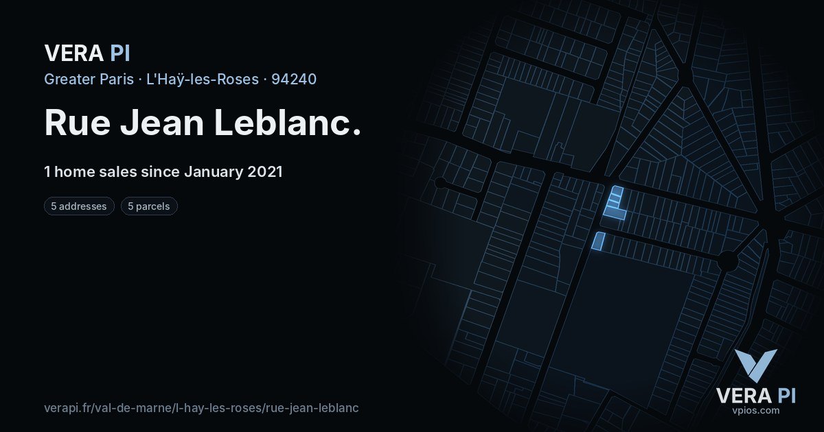 Rue Jean Leblanc, L'Haÿ-les-Roses at night – every parcel coloured by the prices around it, the street's own parcels lit