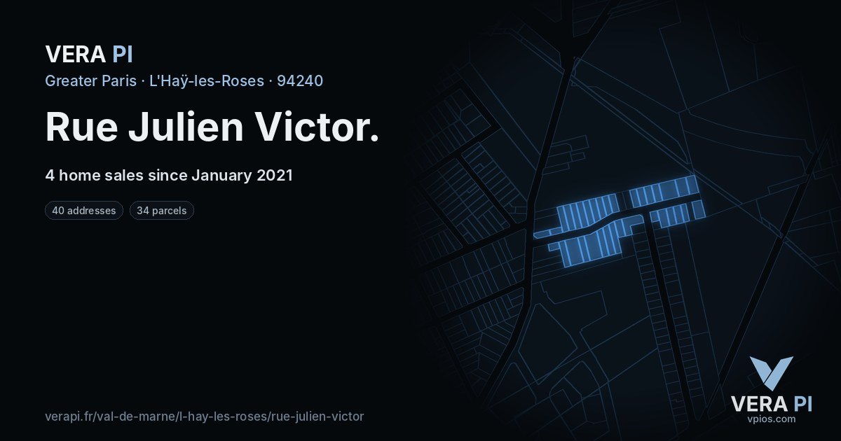Rue Julien Victor, L'Haÿ-les-Roses at night – every parcel coloured by the prices around it, the street's own parcels lit