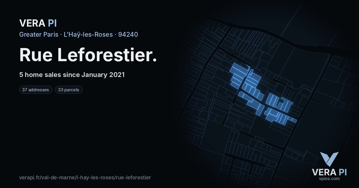 Rue Leforestier, L'Haÿ-les-Roses at night – every parcel coloured by the prices around it, the street's own parcels lit