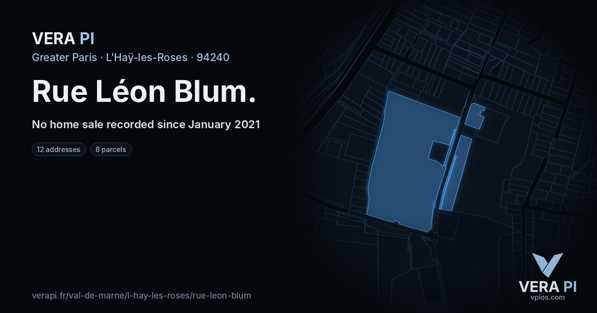 Rue Léon Blum, L'Haÿ-les-Roses at night – every parcel coloured by the prices around it, the street's own parcels lit