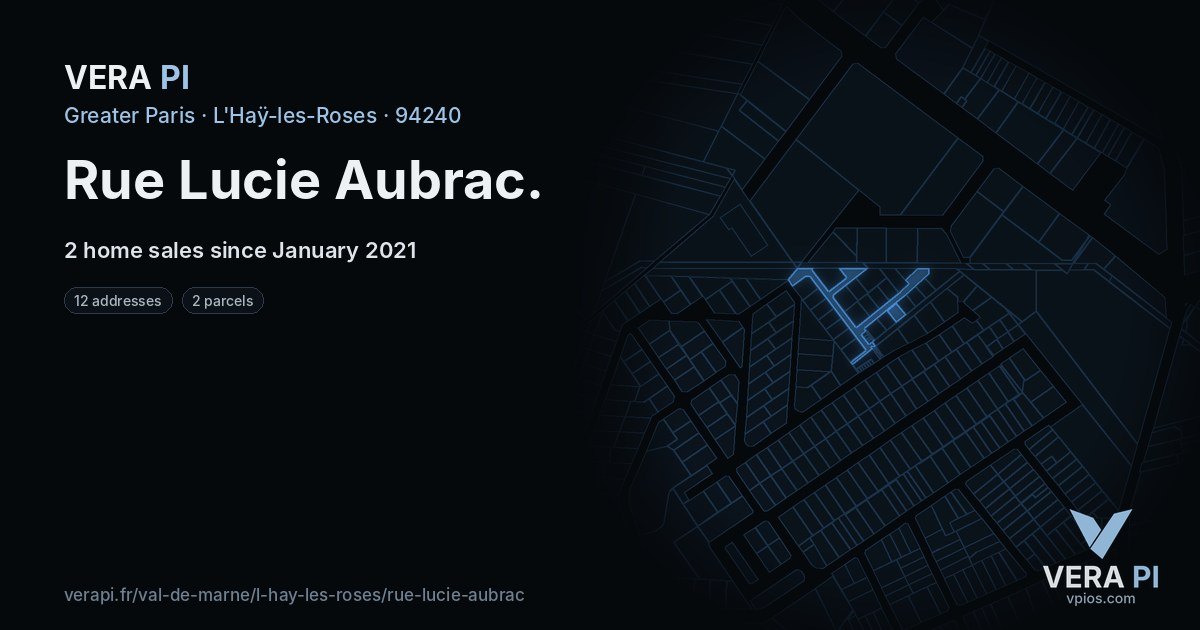 Rue Lucie Aubrac, L'Haÿ-les-Roses at night – every parcel coloured by the prices around it, the street's own parcels lit