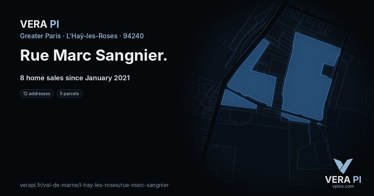 Rue Marc Sangnier, L'Haÿ-les-Roses at night – every parcel coloured by the prices around it, the street's own parcels lit