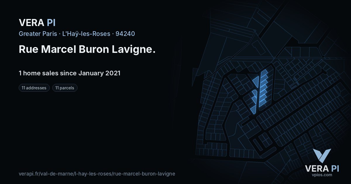 Rue Marcel Buron Lavigne, L'Haÿ-les-Roses at night – every parcel coloured by the prices around it, the street's own parcels lit