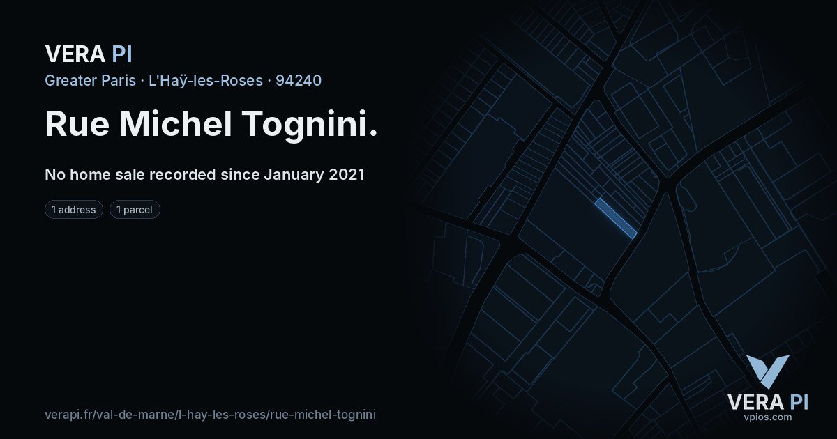 Rue Michel Tognini, L'Haÿ-les-Roses at night – every parcel coloured by the prices around it, the street's own parcels lit