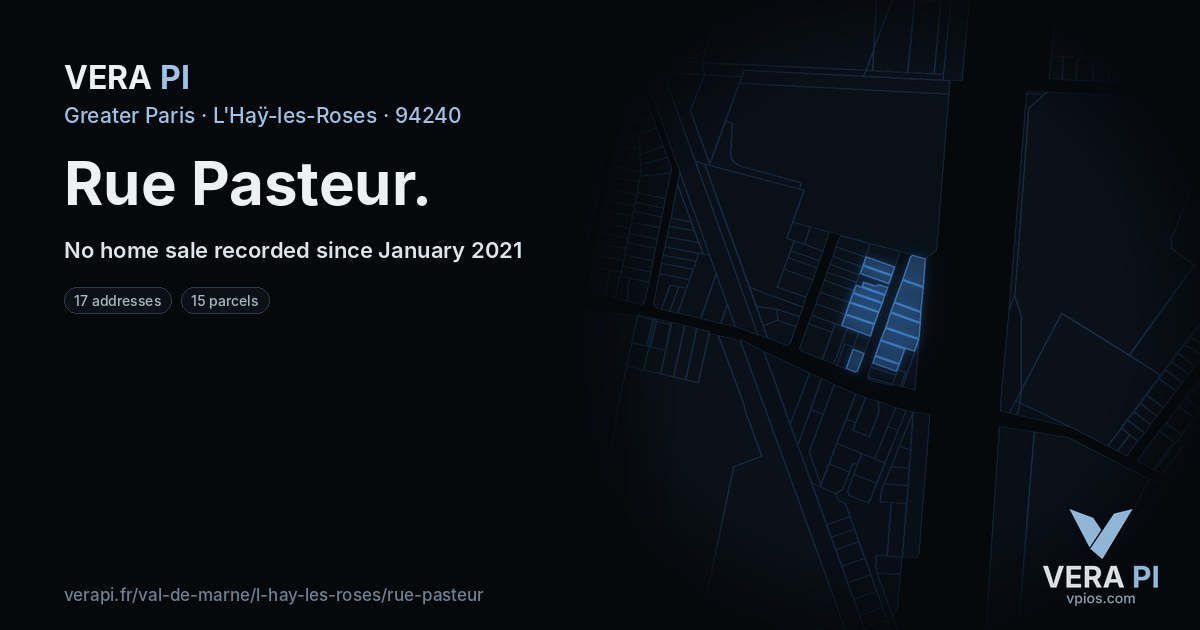 Rue Pasteur, L'Haÿ-les-Roses at night – every parcel coloured by the prices around it, the street's own parcels lit