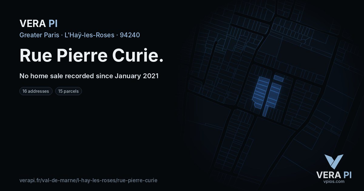 Rue Pierre Curie, L'Haÿ-les-Roses at night – every parcel coloured by the prices around it, the street's own parcels lit
