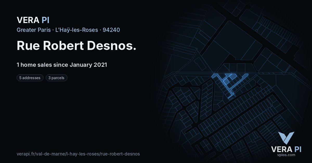 Rue Robert Desnos, L'Haÿ-les-Roses at night – every parcel coloured by the prices around it, the street's own parcels lit