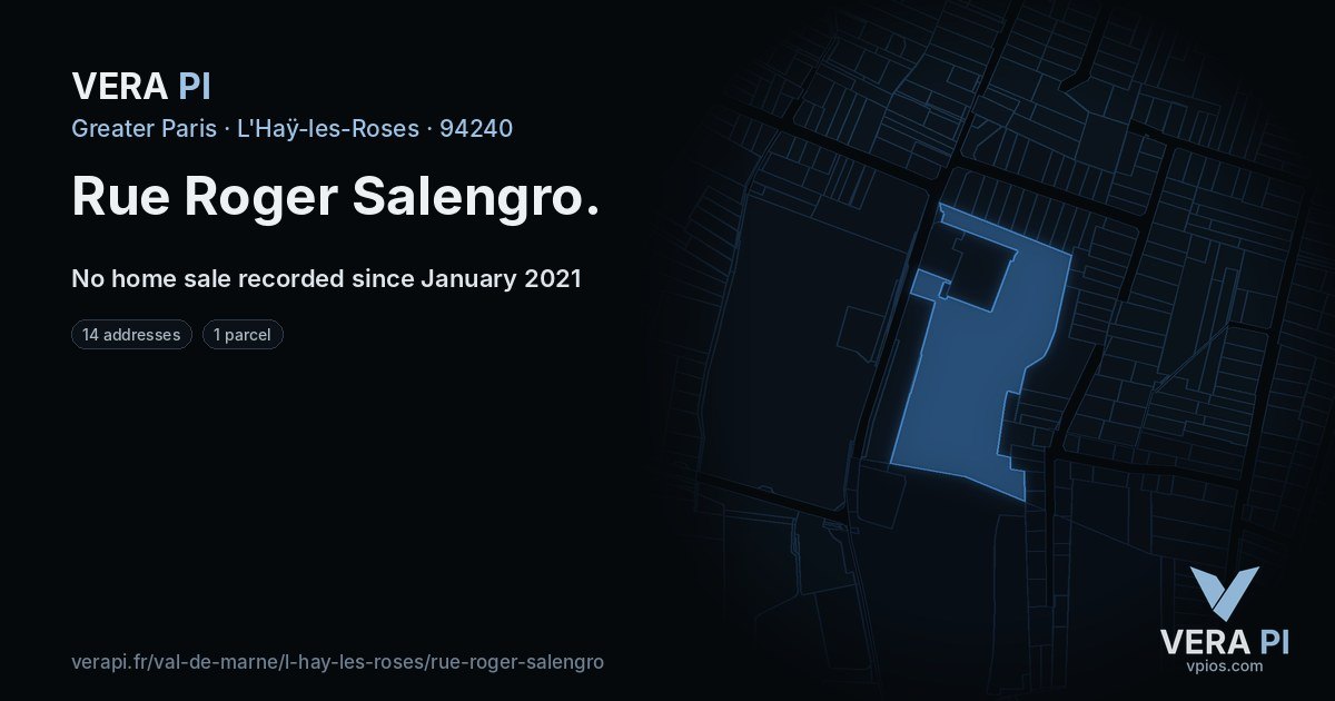 Rue Roger Salengro, L'Haÿ-les-Roses at night – every parcel coloured by the prices around it, the street's own parcels lit