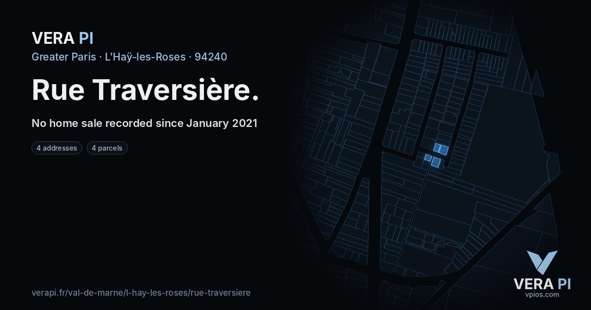 Rue Traversière, L'Haÿ-les-Roses at night – every parcel coloured by the prices around it, the street's own parcels lit
