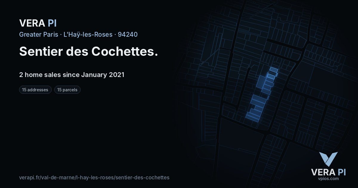 Sentier des Cochettes, L'Haÿ-les-Roses at night – every parcel coloured by the prices around it, the street's own parcels lit
