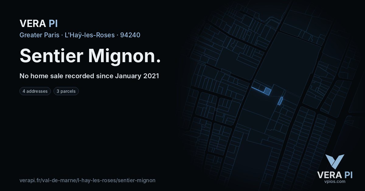 Sentier Mignon, L'Haÿ-les-Roses at night – every parcel coloured by the prices around it, the street's own parcels lit