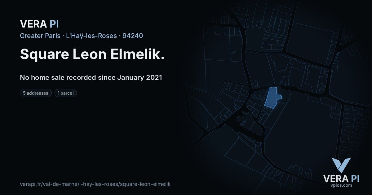 Square Leon Elmelik, L'Haÿ-les-Roses at night – every parcel coloured by the prices around it, the street's own parcels lit