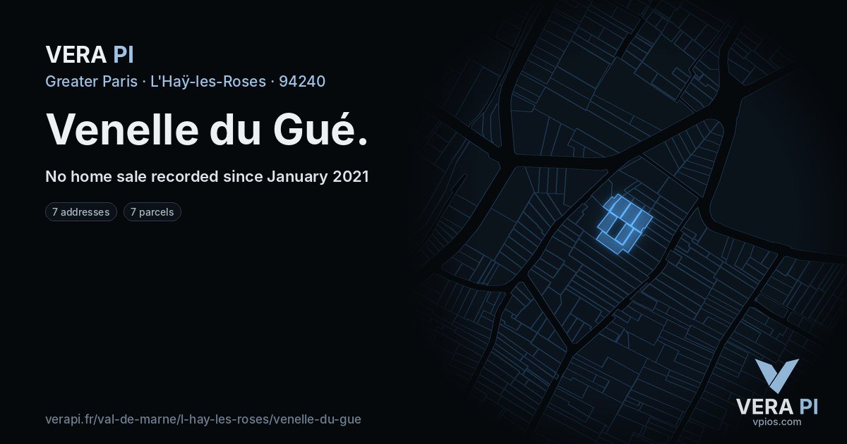 Venelle du Gué, L'Haÿ-les-Roses at night – every parcel coloured by the prices around it, the street's own parcels lit