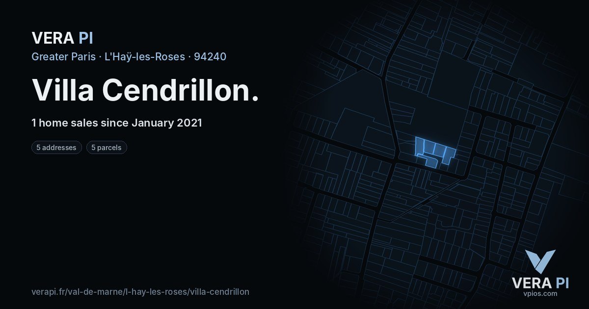 Villa Cendrillon, L'Haÿ-les-Roses at night – every parcel coloured by the prices around it, the street's own parcels lit
