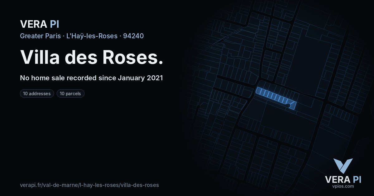 Villa des Roses, L'Haÿ-les-Roses at night – every parcel coloured by the prices around it, the street's own parcels lit