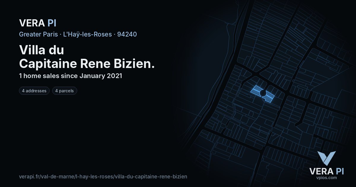 Villa du Capitaine Rene Bizien, L'Haÿ-les-Roses at night – every parcel coloured by the prices around it, the street's own parcels lit