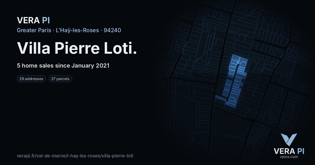 Villa Pierre Loti, L'Haÿ-les-Roses at night – every parcel coloured by the prices around it, the street's own parcels lit