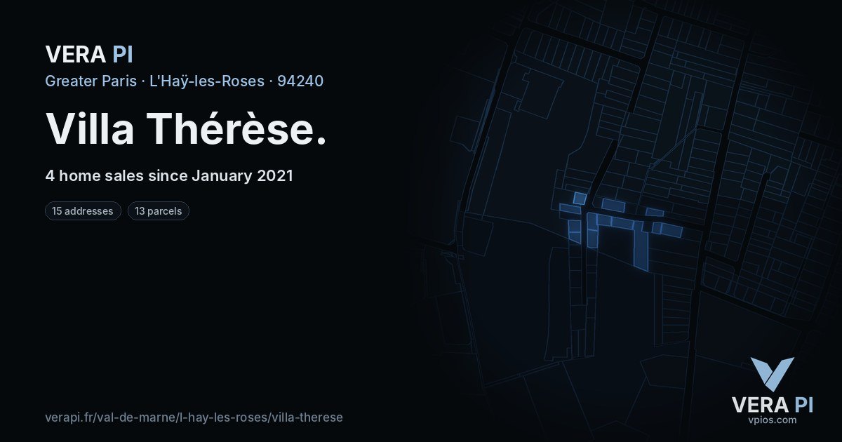 Villa Thérèse, L'Haÿ-les-Roses at night – every parcel coloured by the prices around it, the street's own parcels lit
