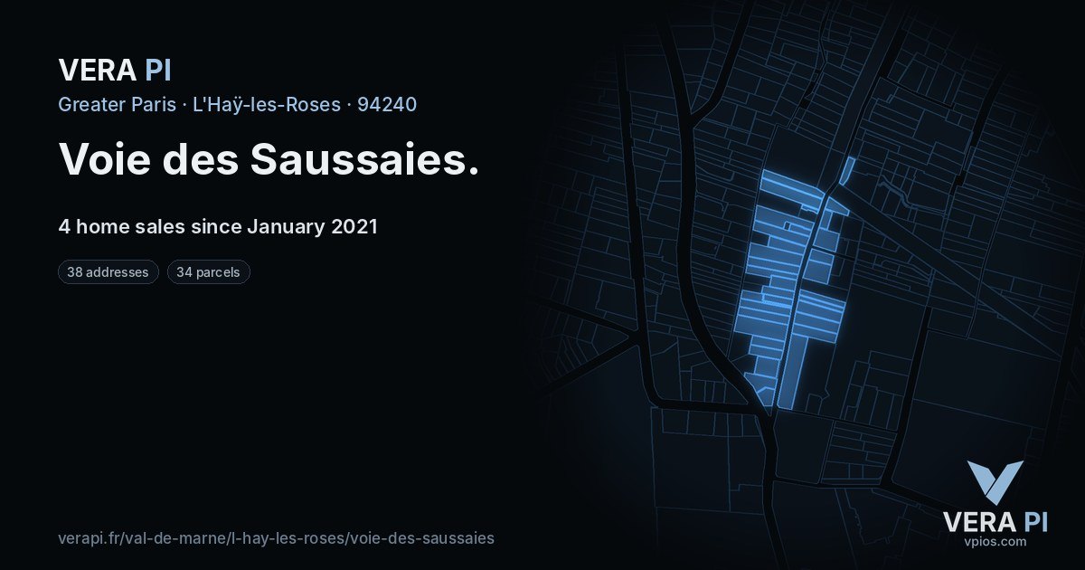 Voie des Saussaies, L'Haÿ-les-Roses at night – every parcel coloured by the prices around it, the street's own parcels lit
