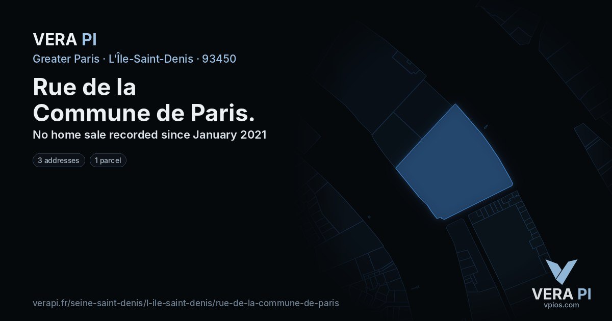 Rue de la Commune de Paris, L'Île-Saint-Denis at night – every parcel coloured by the prices around it, the street's own parcels lit