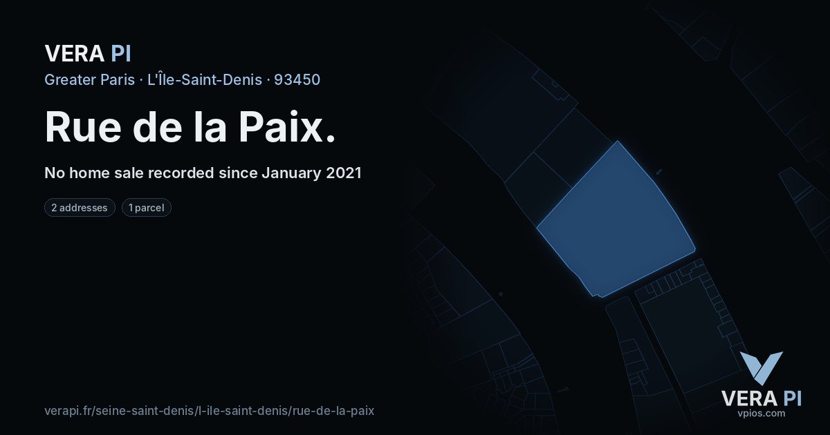 Rue de la Paix, L'Île-Saint-Denis at night – every parcel coloured by the prices around it, the street's own parcels lit