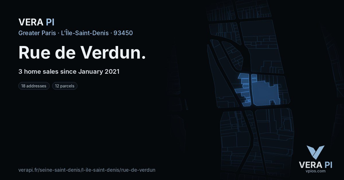 Rue de Verdun, L'Île-Saint-Denis at night – every parcel coloured by the prices around it, the street's own parcels lit