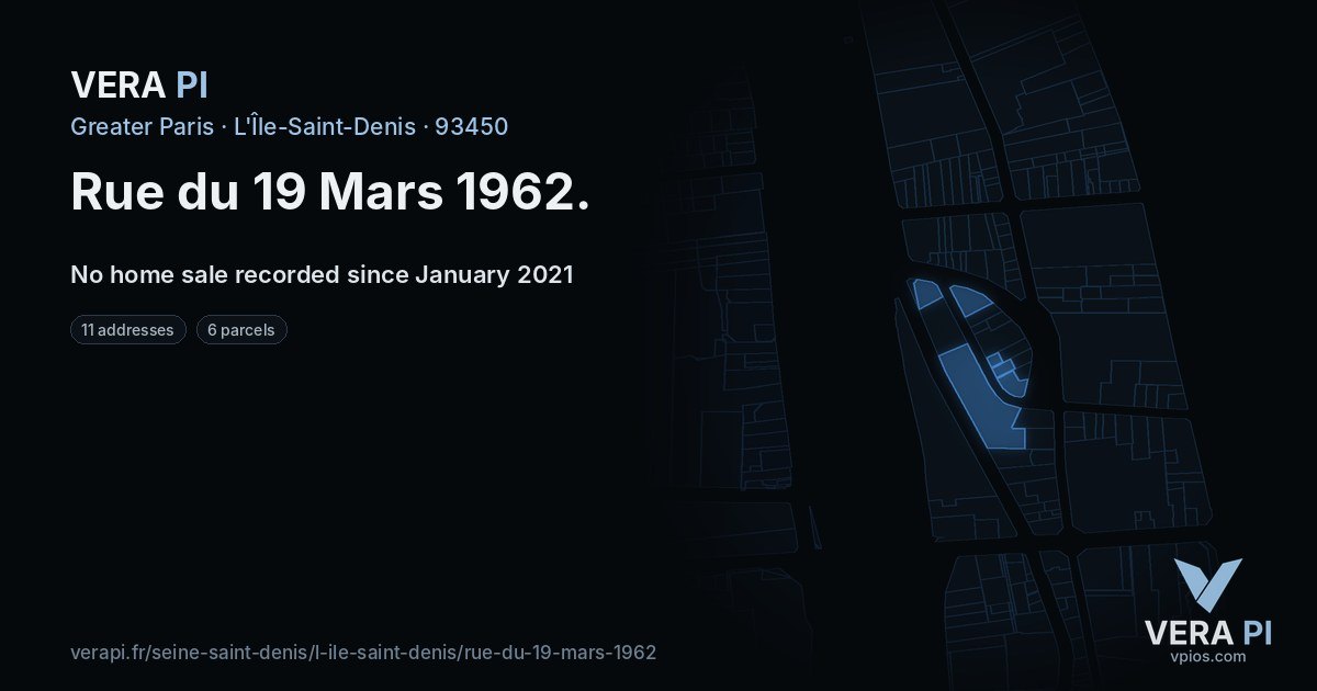 Rue du 19 Mars 1962, L'Île-Saint-Denis at night – every parcel coloured by the prices around it, the street's own parcels lit