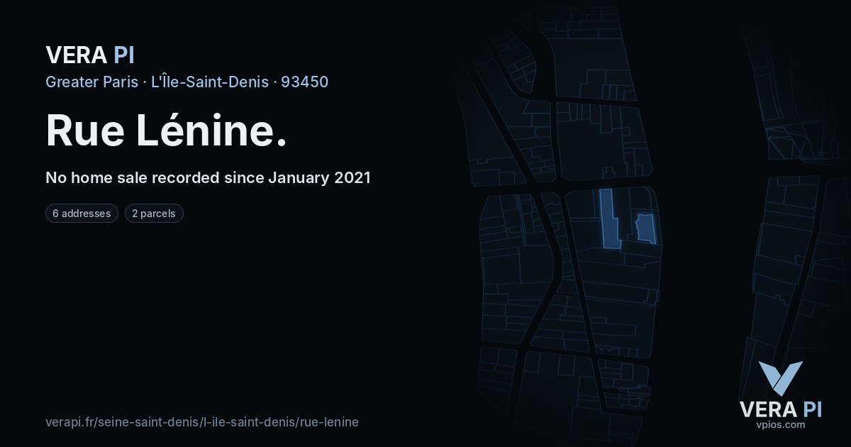 Rue Lénine, L'Île-Saint-Denis at night – every parcel coloured by the prices around it, the street's own parcels lit