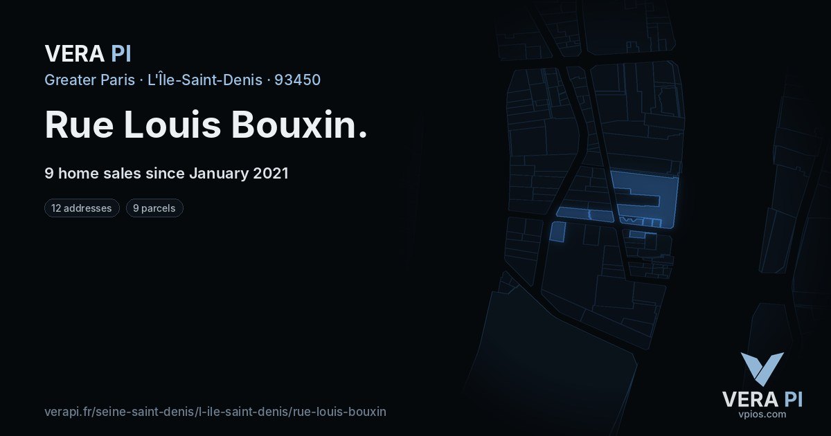 Rue Louis Bouxin, L'Île-Saint-Denis at night – every parcel coloured by the prices around it, the street's own parcels lit