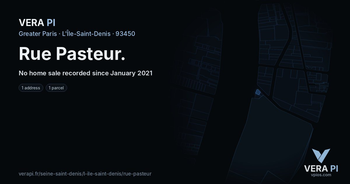 Rue Pasteur, L'Île-Saint-Denis at night – every parcel coloured by the prices around it, the street's own parcels lit