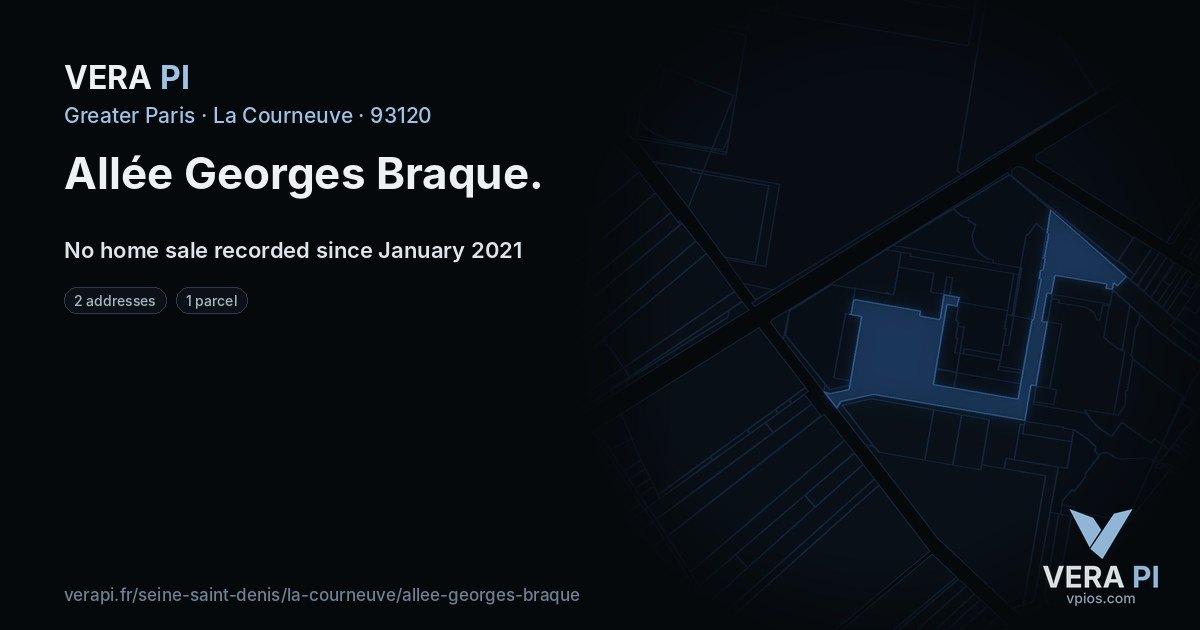 Allée Georges Braque, La Courneuve at night – every parcel coloured by the prices around it, the street's own parcels lit
