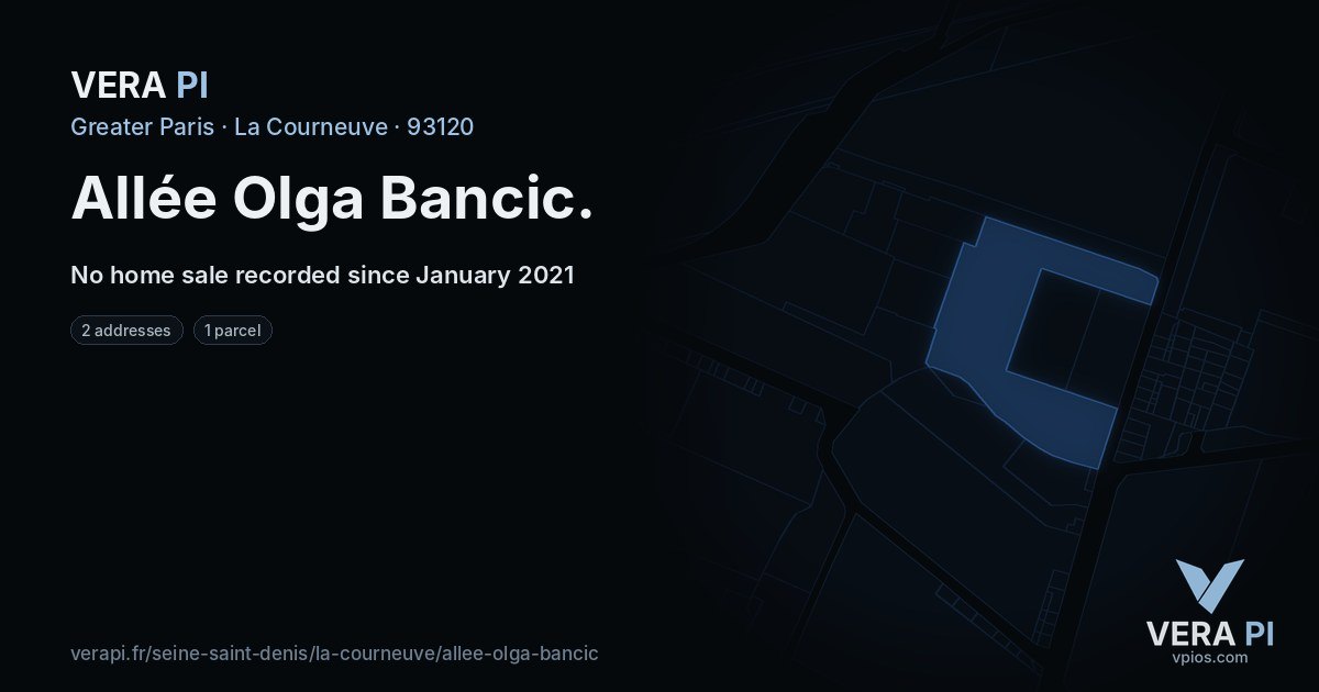 Allée Olga Bancic, La Courneuve at night – every parcel coloured by the prices around it, the street's own parcels lit