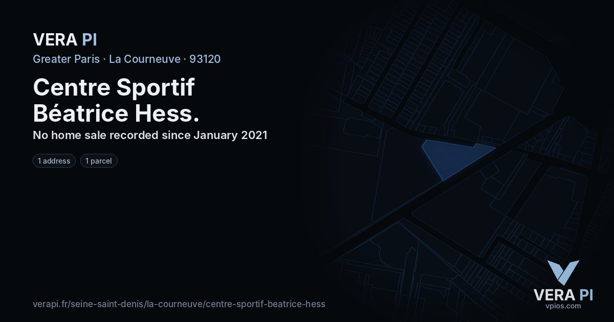 Centre Sportif Béatrice Hess, La Courneuve at night – every parcel coloured by the prices around it, the street's own parcels lit
