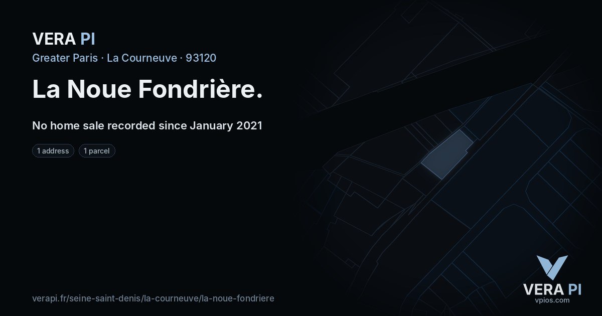 La Noue Fondrière, La Courneuve at night – every parcel coloured by the prices around it, the street's own parcels lit