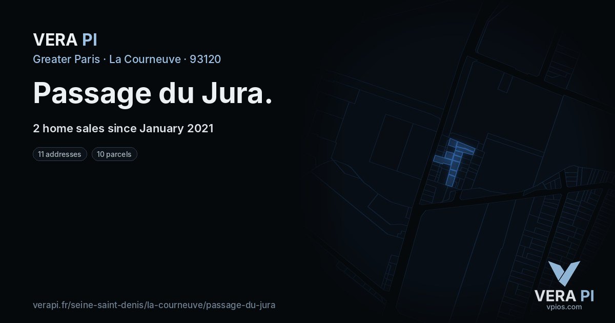 Passage du Jura, La Courneuve at night – every parcel coloured by the prices around it, the street's own parcels lit