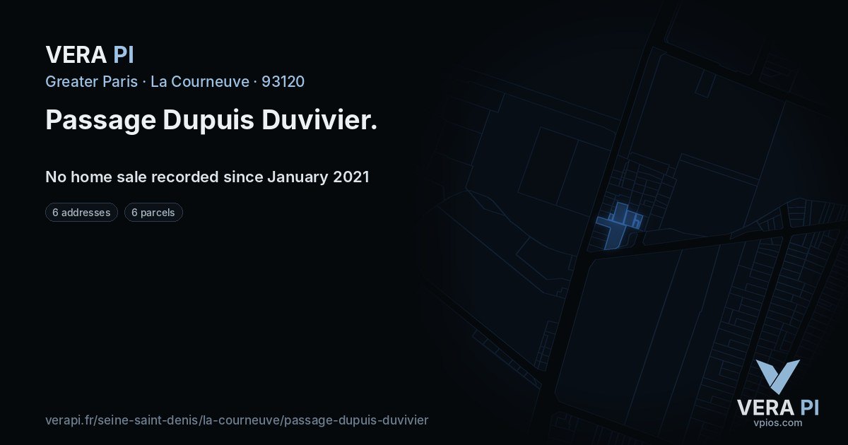 Passage Dupuis Duvivier, La Courneuve at night – every parcel coloured by the prices around it, the street's own parcels lit