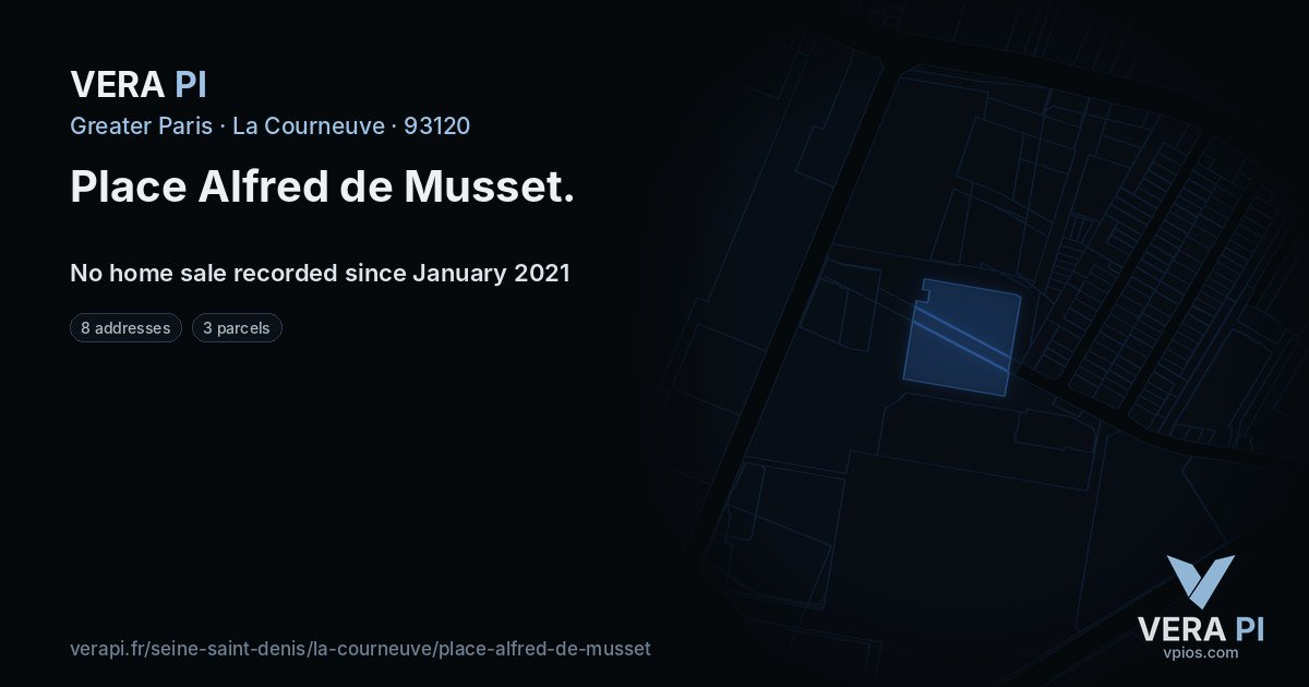 Place Alfred de Musset, La Courneuve at night – every parcel coloured by the prices around it, the street's own parcels lit