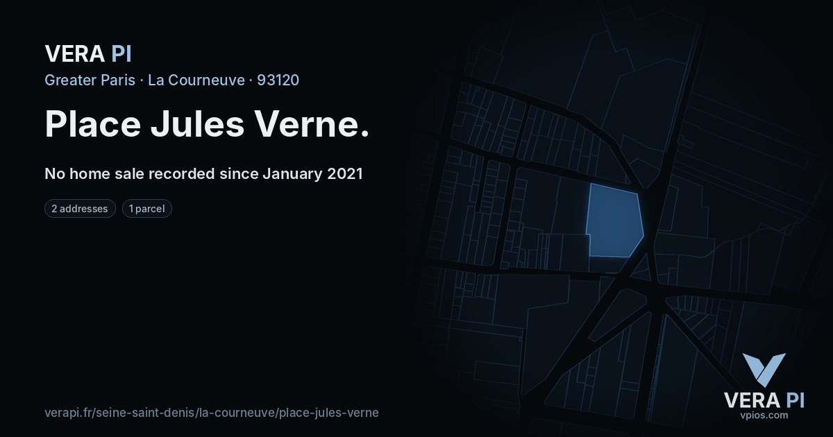Place Jules Verne, La Courneuve at night – every parcel coloured by the prices around it, the street's own parcels lit