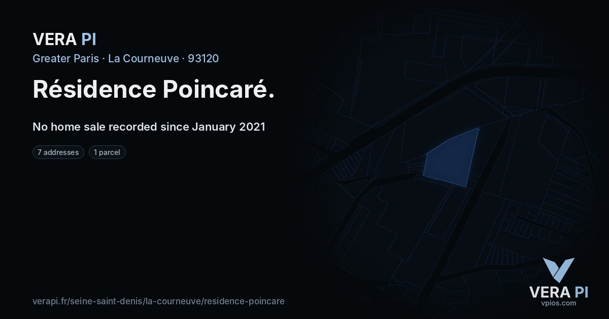 Résidence Poincaré, La Courneuve at night – every parcel coloured by the prices around it, the street's own parcels lit