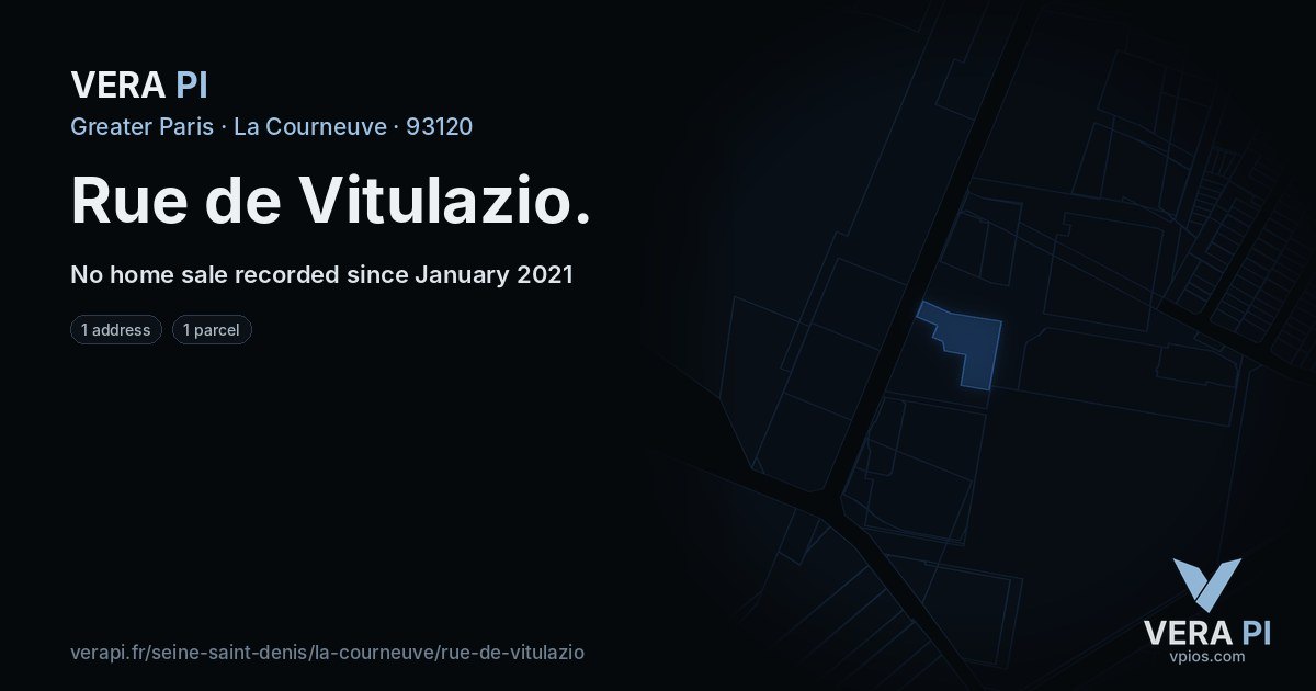 Rue de Vitulazio, La Courneuve at night – every parcel coloured by the prices around it, the street's own parcels lit