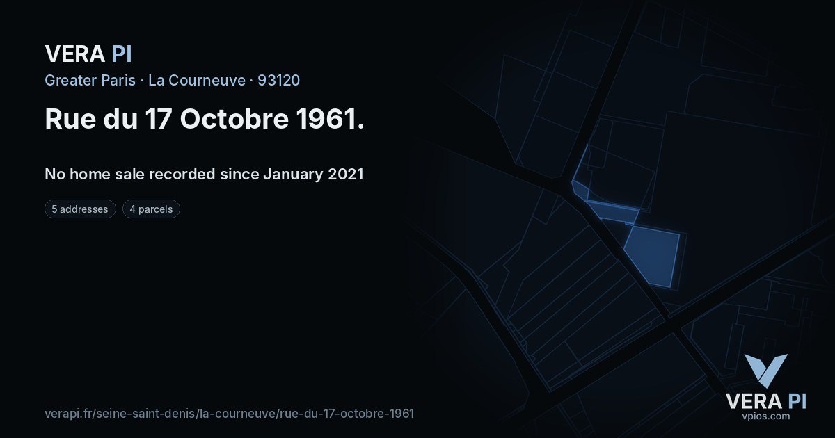 Rue du 17 Octobre 1961, La Courneuve at night – every parcel coloured by the prices around it, the street's own parcels lit