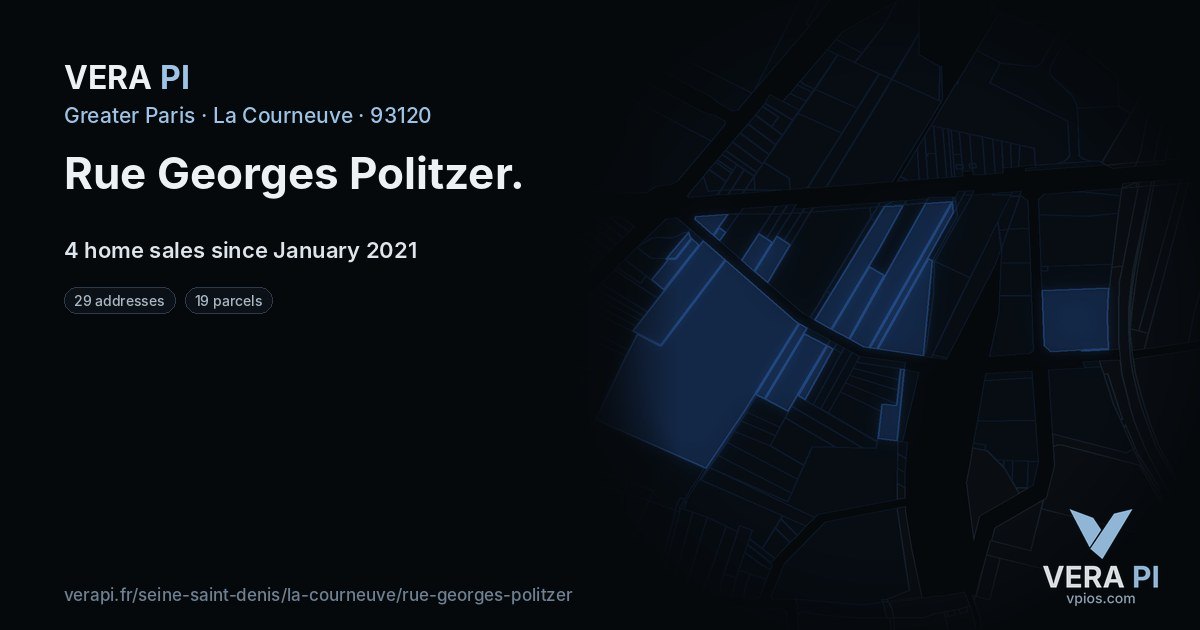 Rue Georges Politzer, La Courneuve at night – every parcel coloured by the prices around it, the street's own parcels lit
